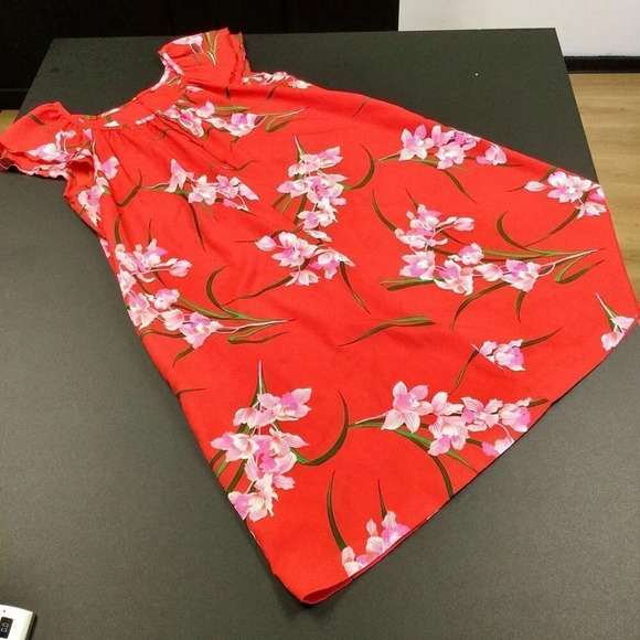 Vintage Jana Womens Red Multi Floral Flutter Sleeve Hawaiian Midi Dress Size 10 - Picture 4 of 10